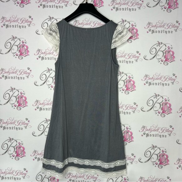 Valege dress grey white ruffle detail bow tie up lace ruffle frills cute y2k - Picture 4 of 9